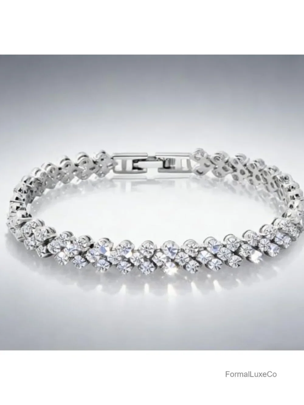 3-Pack Silver Rhinestone Tennis Bracelets Women Hollow Wavy Design Secure Clasp